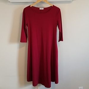Burgundy Swing Dress with Pockets